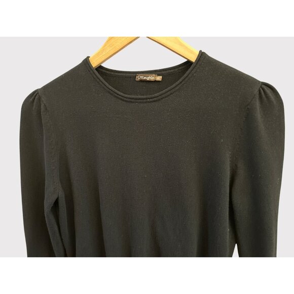 J. McLaughlin Womens Black Crewneck Sweater Pullover Medium Puff Sleeves Classic - Picture 2 of 4